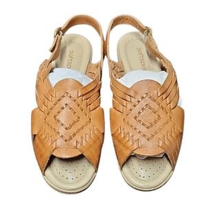 Softspots Women's 7.5M Tan Woven Leather Slingback Comfort Sandals‎